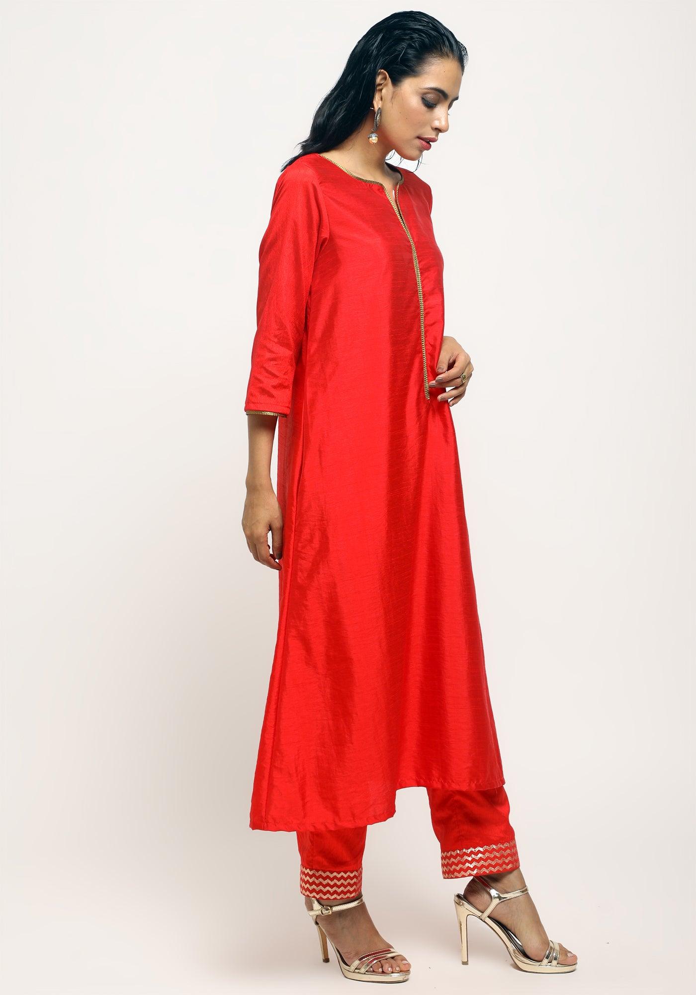 trueBrowns Orange Laced Kurta- Foil Pant | Grocsy