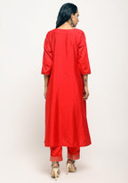 trueBrowns Orange Laced Kurta- Foil Pant | Grocsy