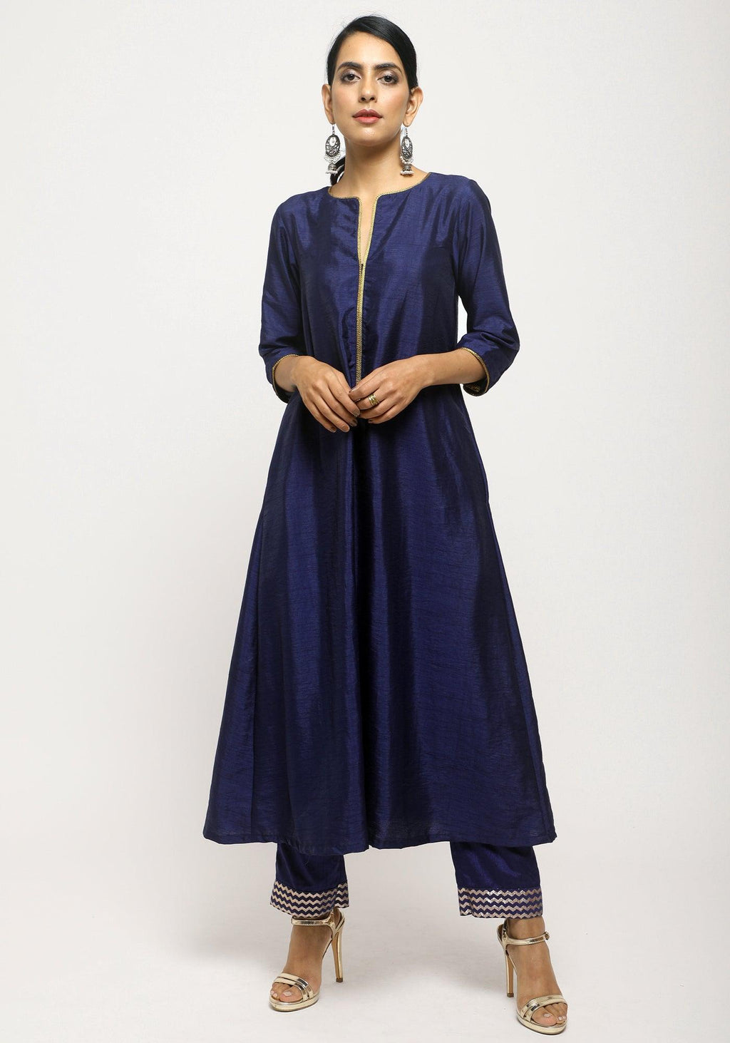 trueBrowns Blue Laced Kurta- Foil Pant | Grocsy