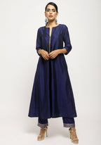 trueBrowns Blue Laced Kurta- Foil Pant | Grocsy