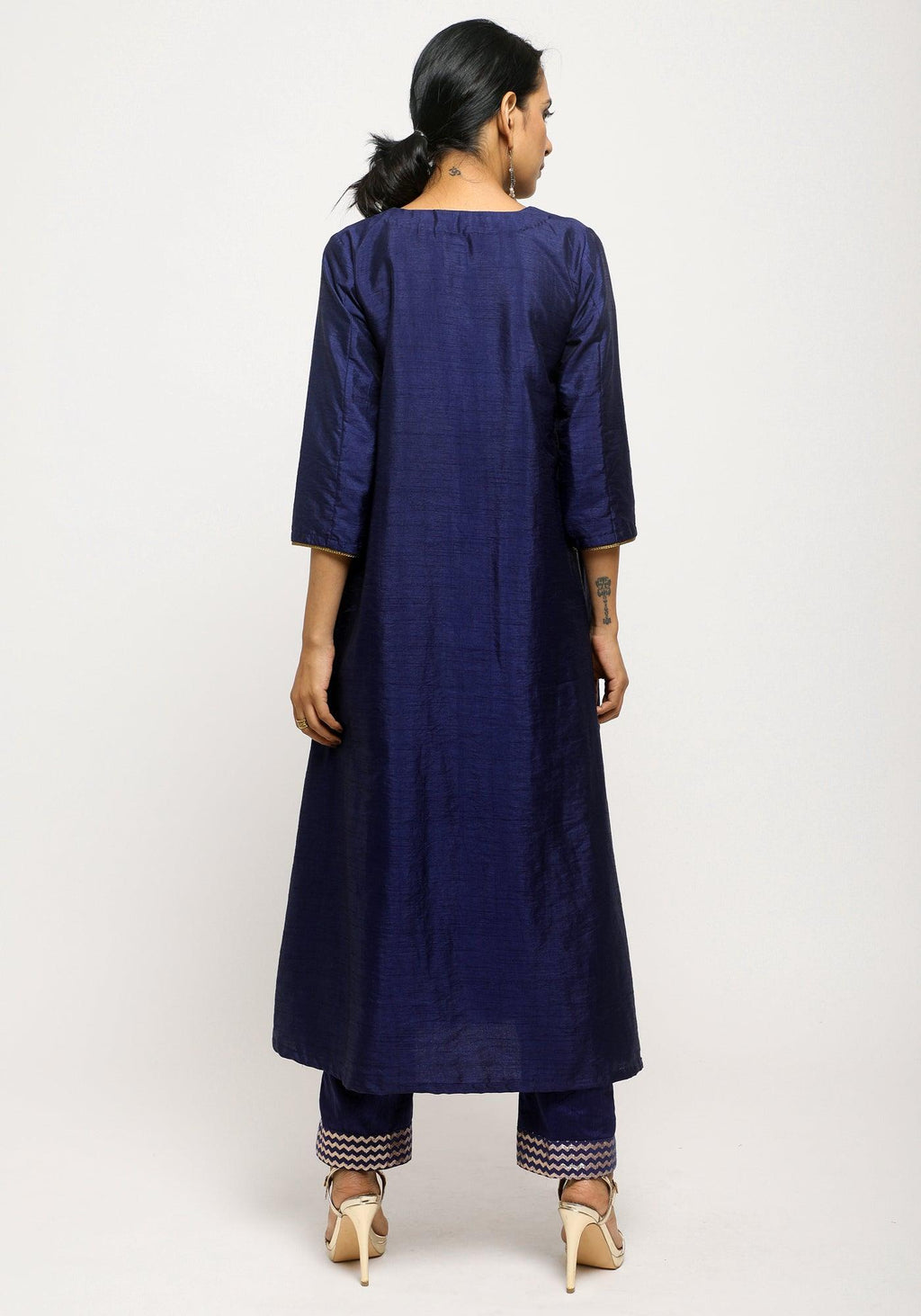 trueBrowns Blue Laced Kurta- Foil Pant | Grocsy