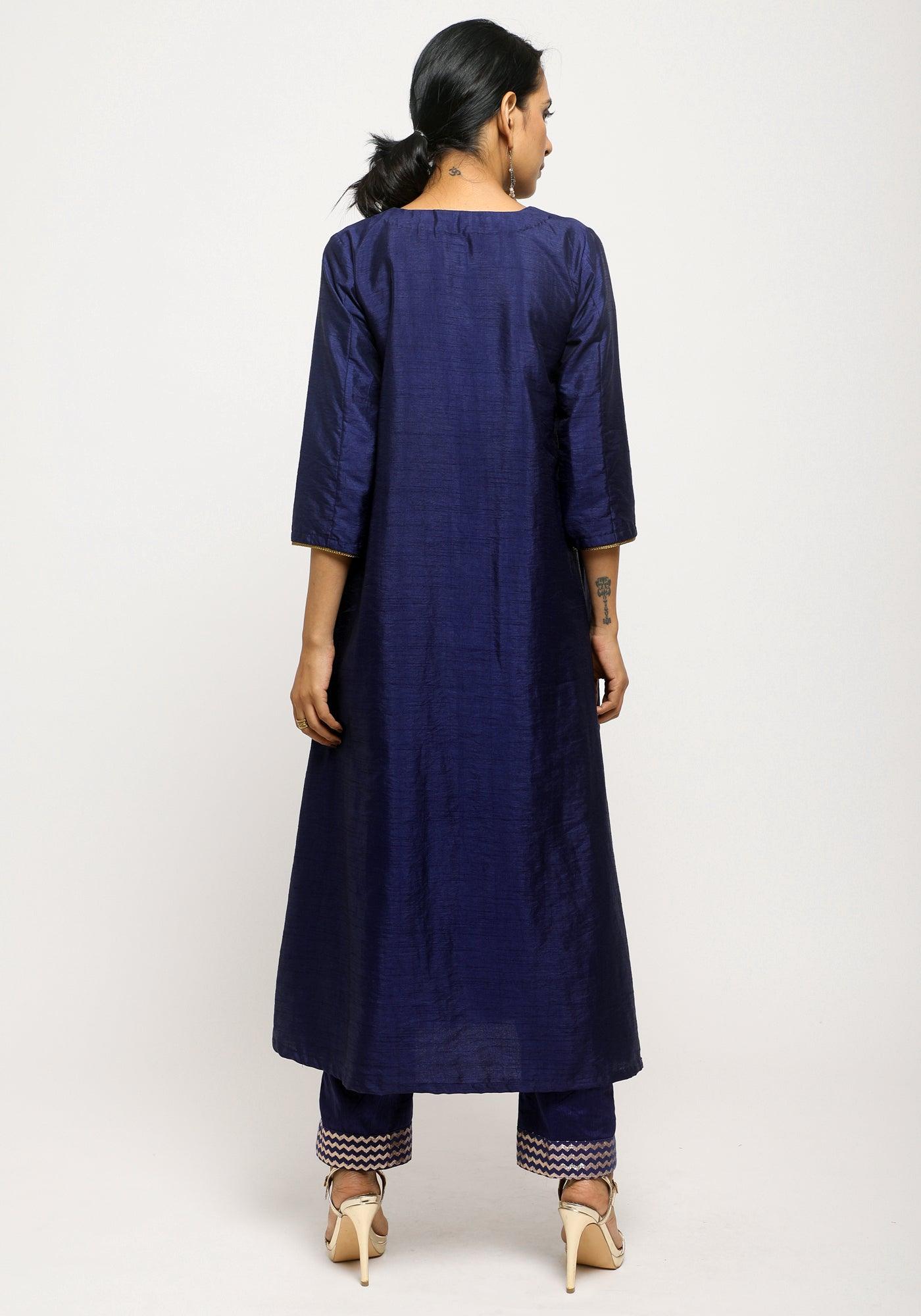 trueBrowns Blue Laced Kurta- Foil Pant | Grocsy