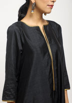 trueBrowns Black Laced Kurta- Foil Pant | Grocsy