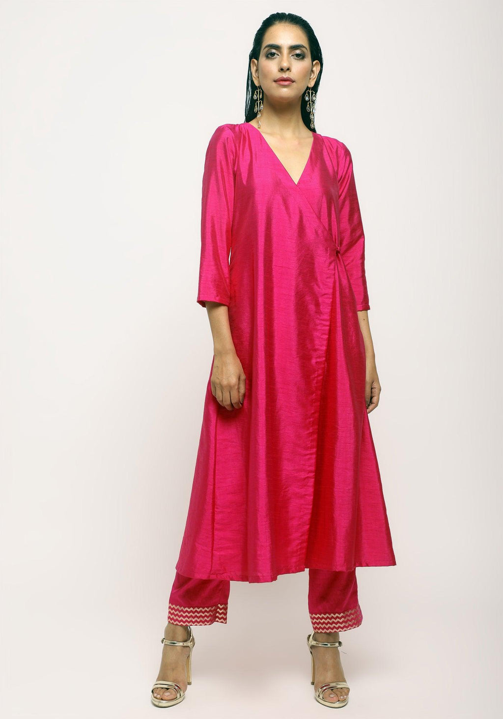 trueBrowns Pink Angrakha Foil Pant | Grocsy