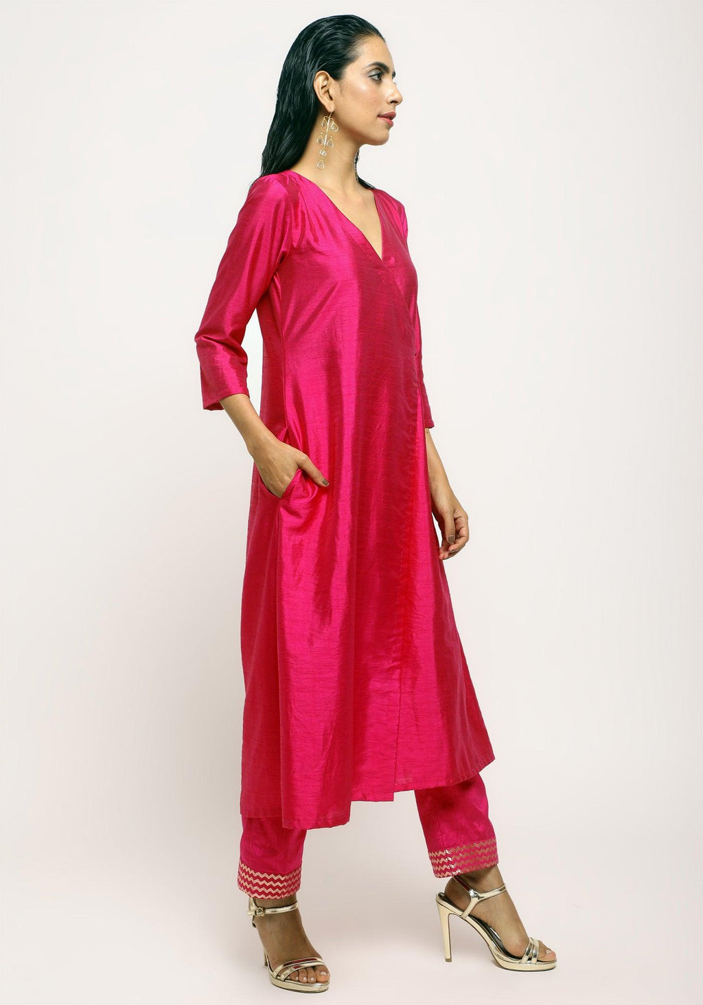 trueBrowns Pink Angrakha Foil Pant | Grocsy