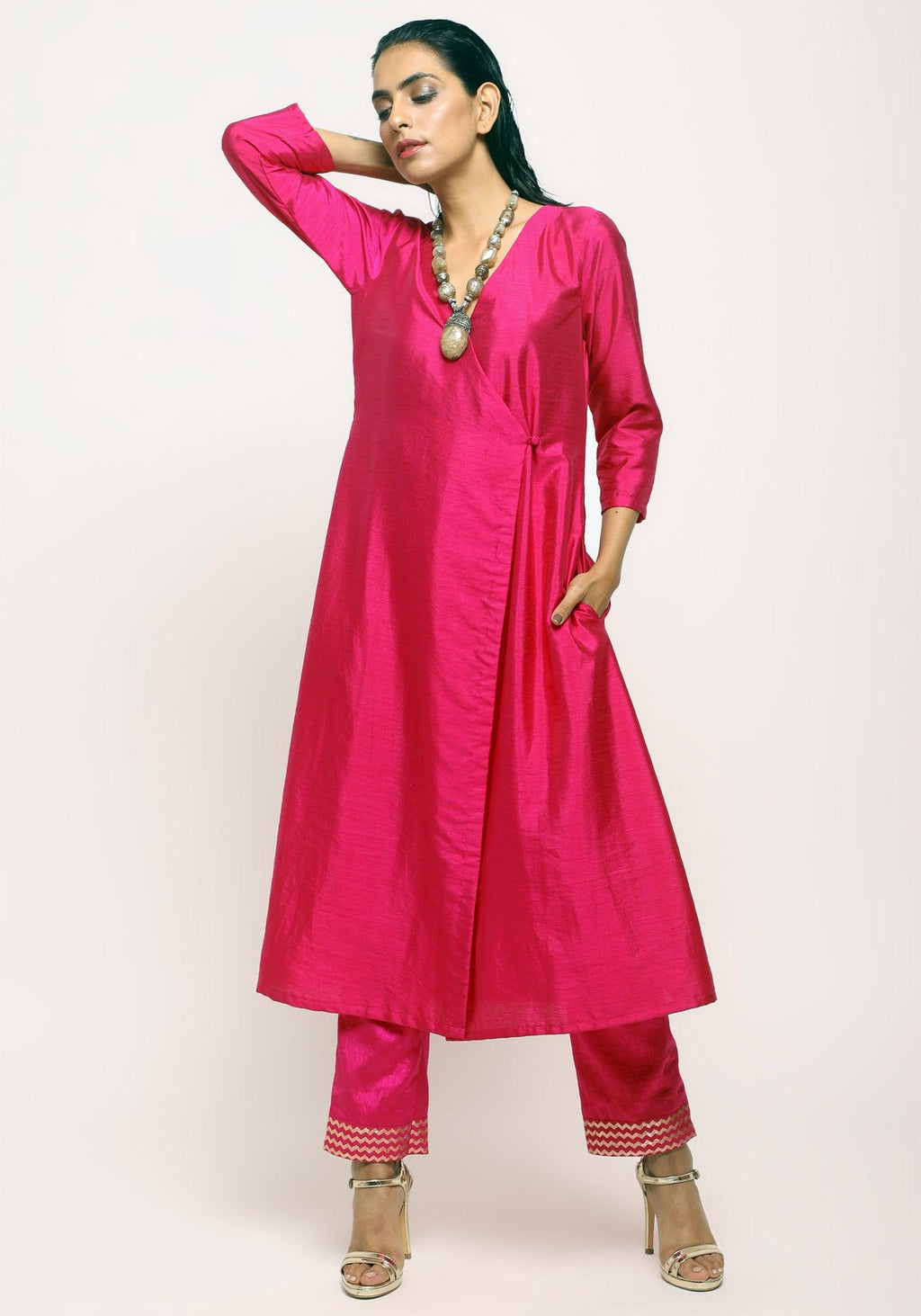 trueBrowns Pink Angrakha Foil Pant | Grocsy