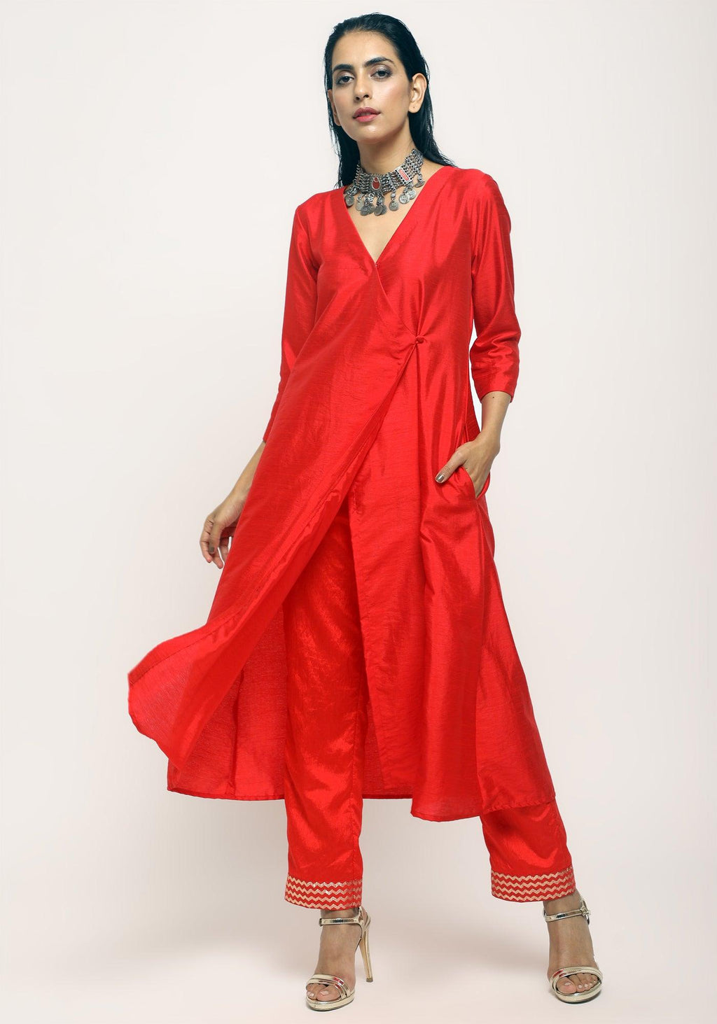 trueBrowns Orange Angrakha Foil Pant | Grocsy