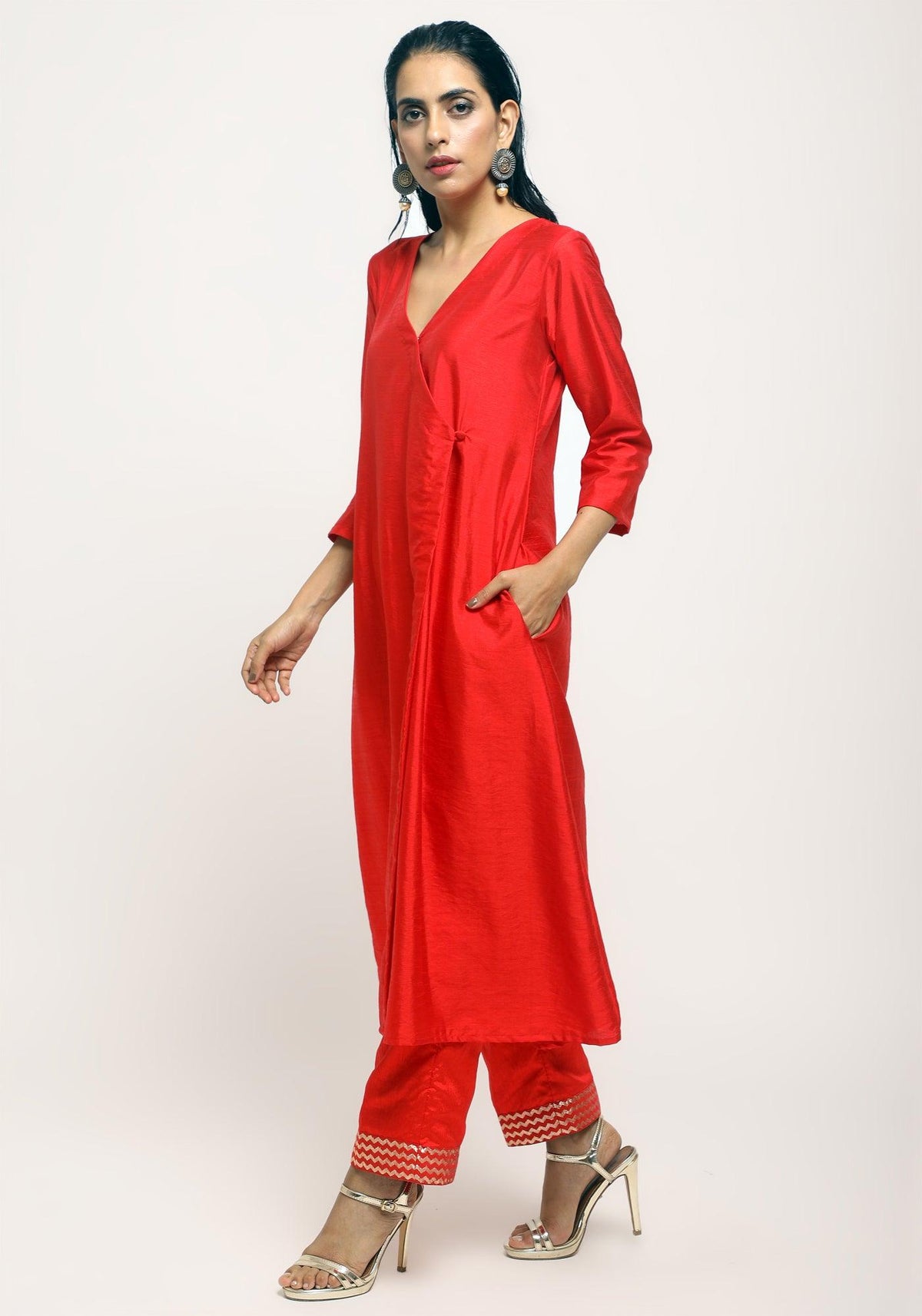 trueBrowns Orange Angrakha Foil Pant | Grocsy