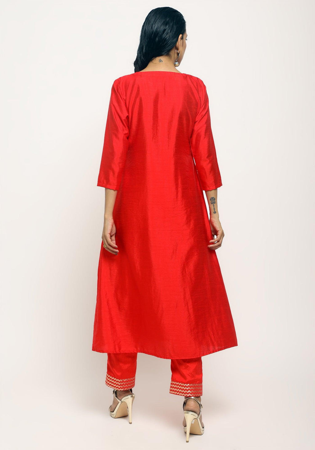 trueBrowns Orange Angrakha Foil Pant | Grocsy