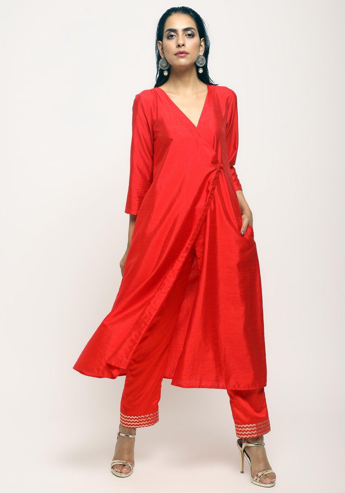 trueBrowns Orange Angrakha Foil Pant | Grocsy