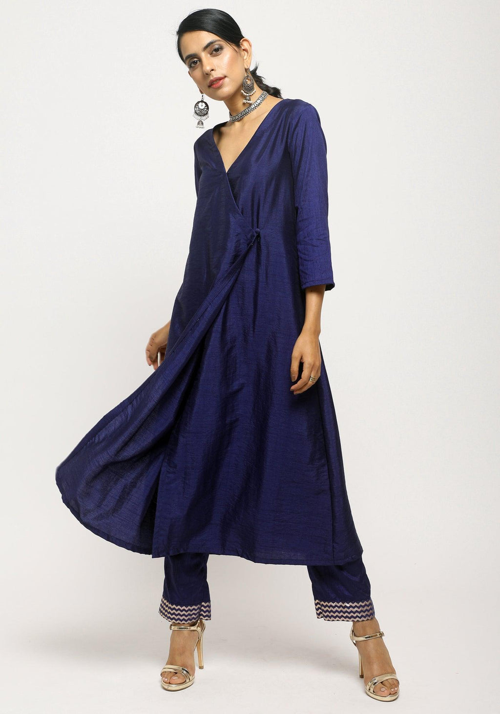 trueBrowns Blue Angrakha Foil Pant | Grocsy