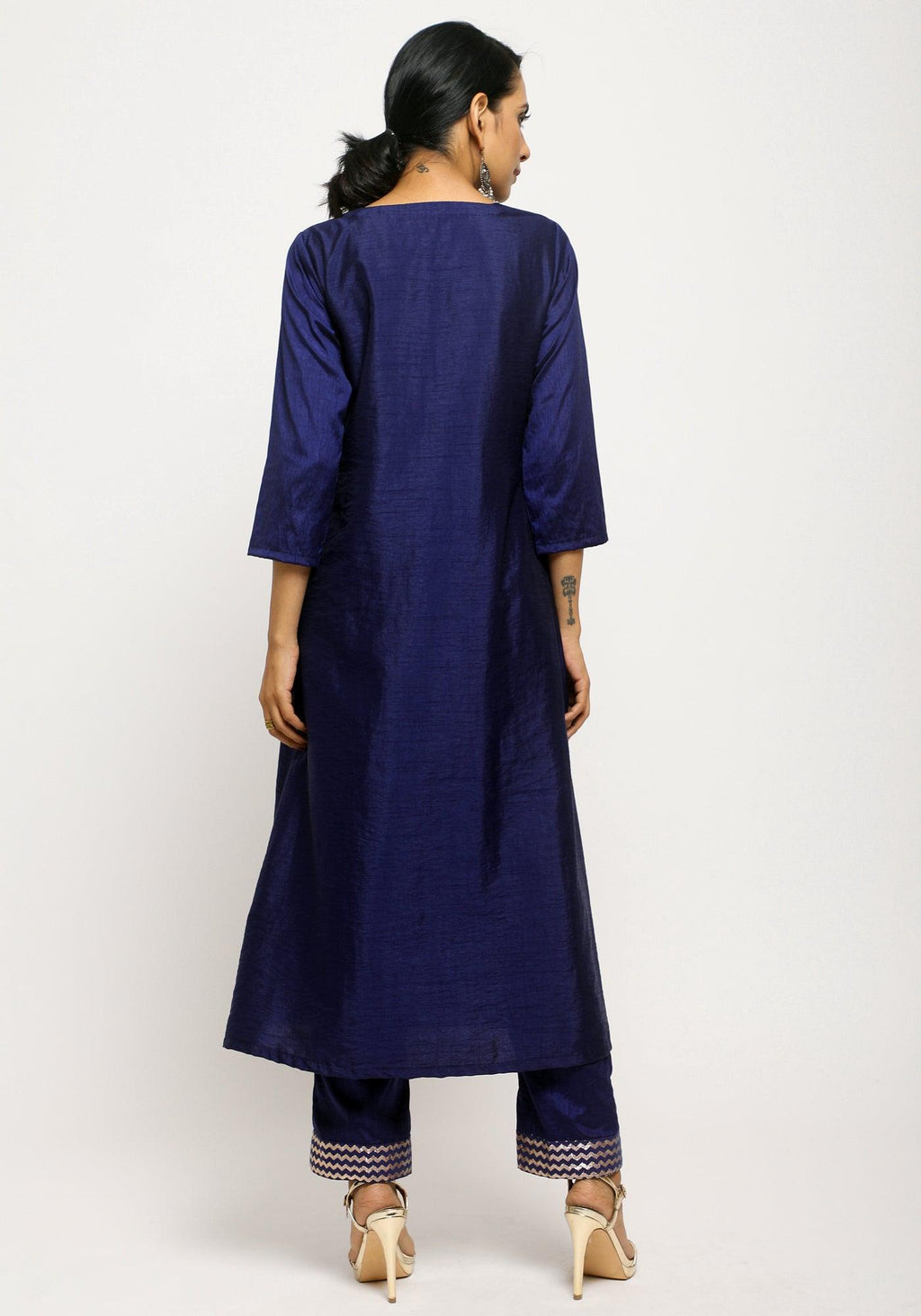trueBrowns Blue Angrakha Foil Pant | Grocsy