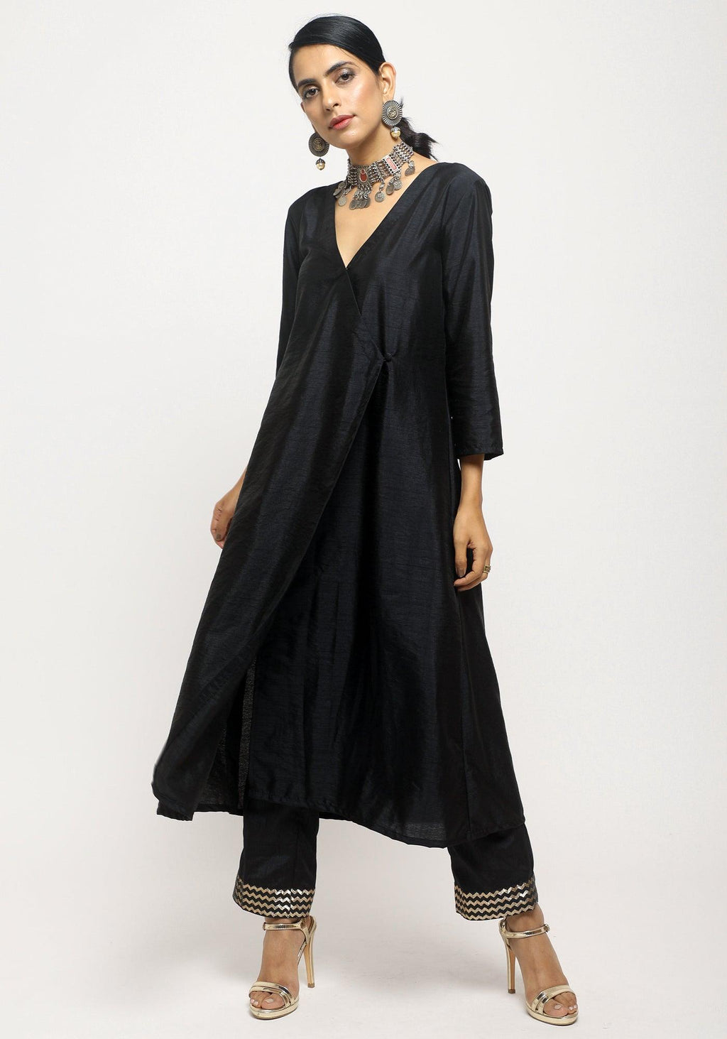 trueBrowns Black Angrakha Foil Pant | Grocsy