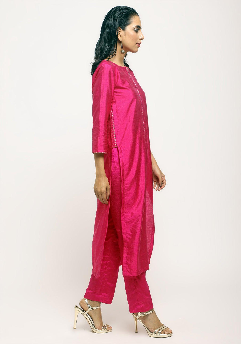 trueBrowns Pink Foil High Slit Set | Grocsy