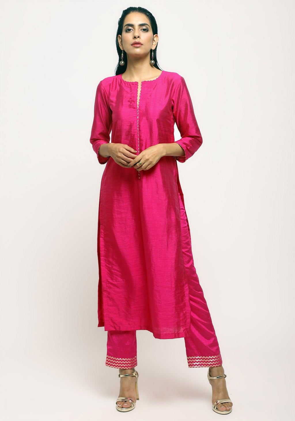 trueBrowns Pink Foil High Slit- Foil Pant | Grocsy