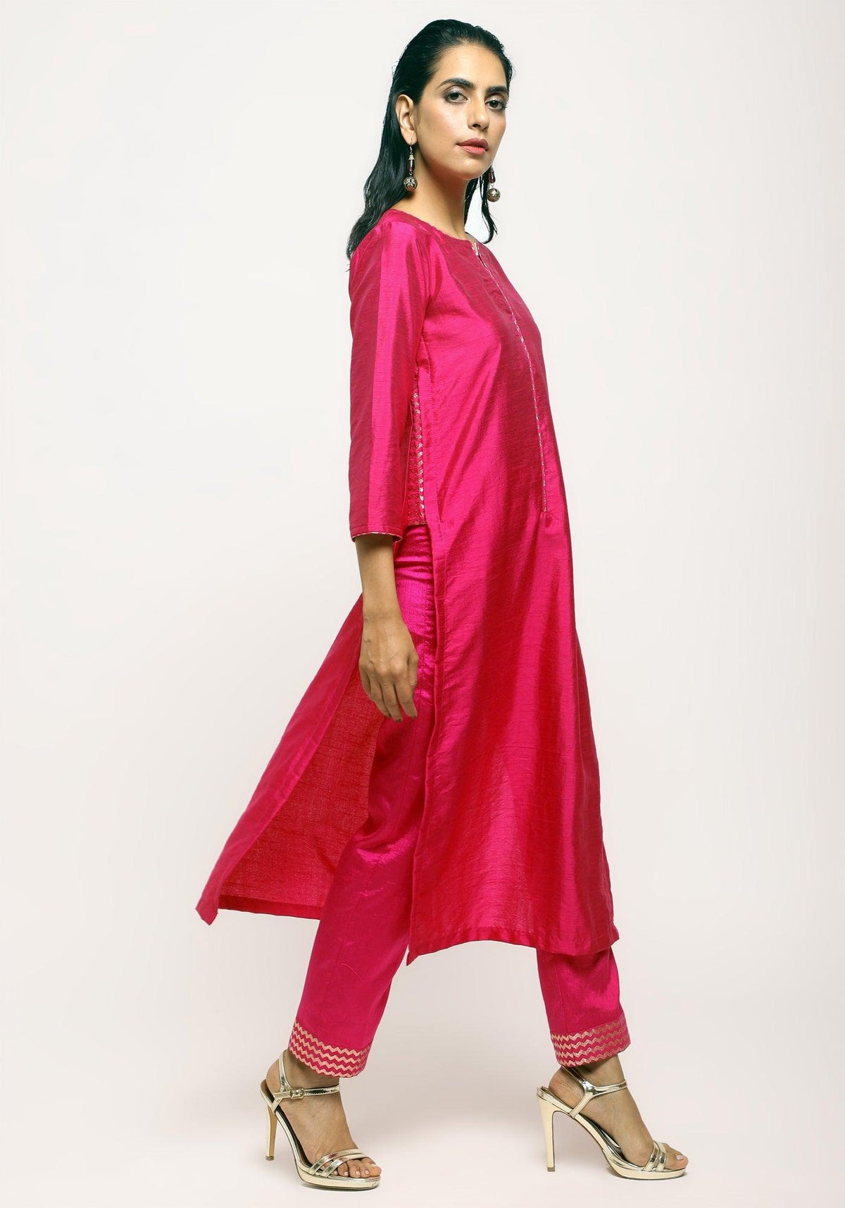 trueBrowns Pink Foil High Slit- Foil Pant | Grocsy