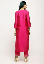 trueBrowns Pink Foil High Slit- Foil Pant | Grocsy