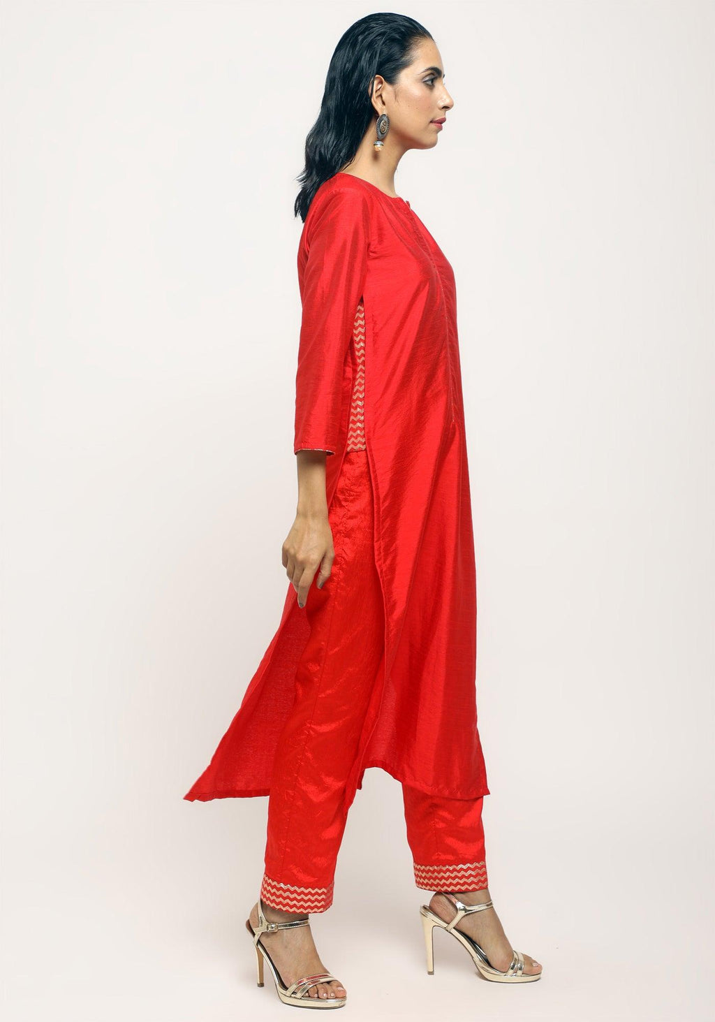 trueBrowns Orange Foil High Slit- Foil Pant | Grocsy