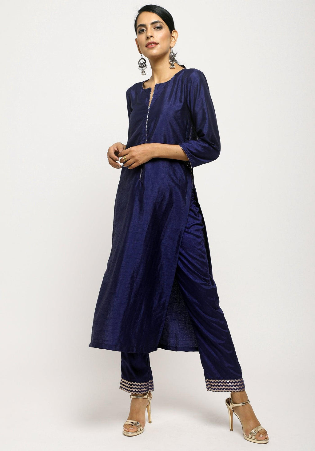 trueBrowns Blue Foil High Slit- Foil Pant | Grocsy