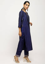 trueBrowns Blue Foil High Slit- Foil Pant | Grocsy