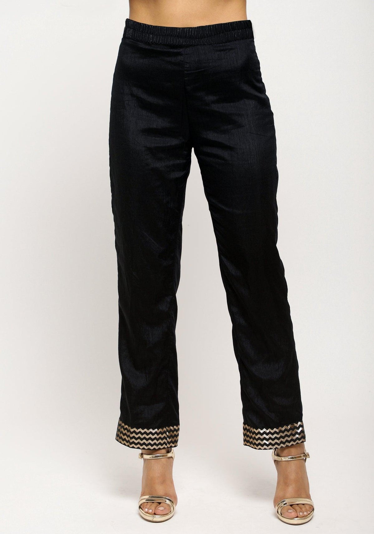 trueBrowns Black Foil High Slit- Foil Pant | Grocsy