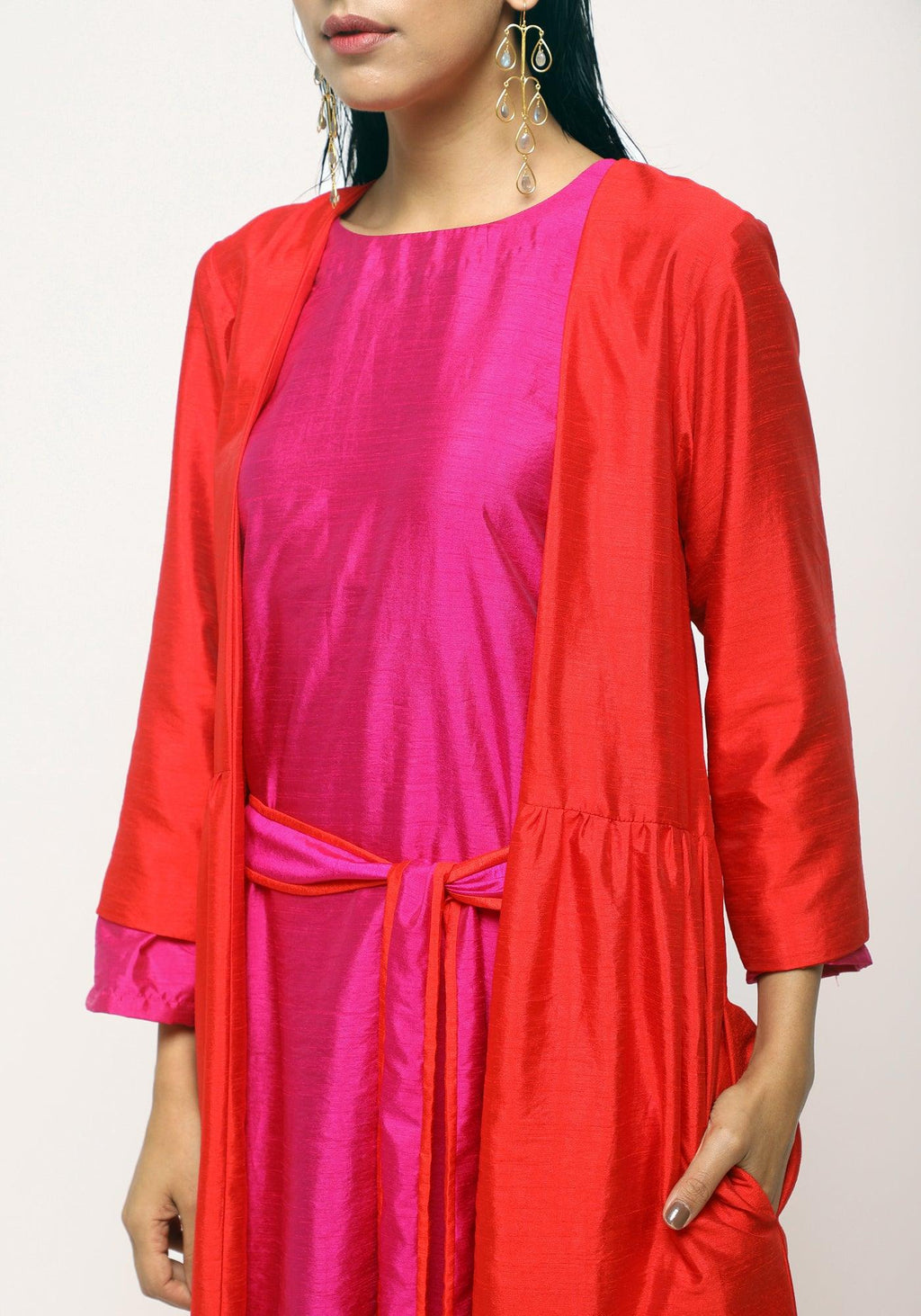 trueBrowns Orange Pink Silk Jacket | Grocsy