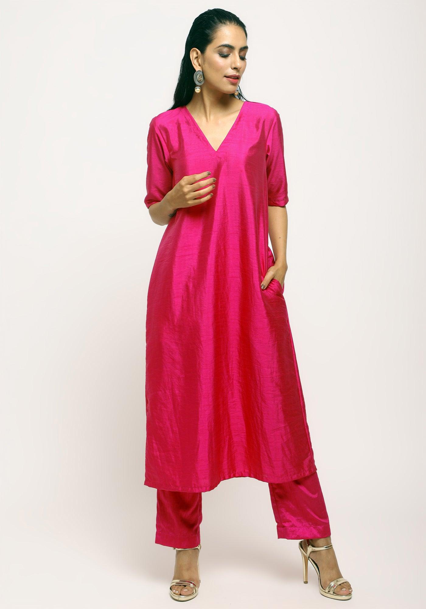 trueBrowns Orange Pink Jacket Kurta Set | Grocsy