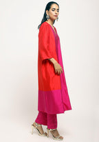 trueBrowns Orange Pink Jacket Kurta Set | Grocsy