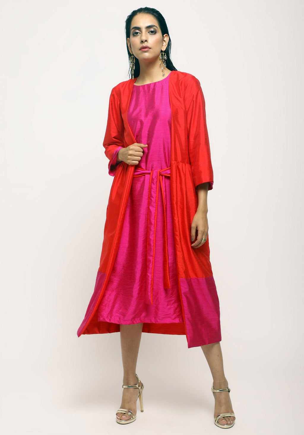 trueBrowns Orange Pink Jacket Dress Set | Grocsy