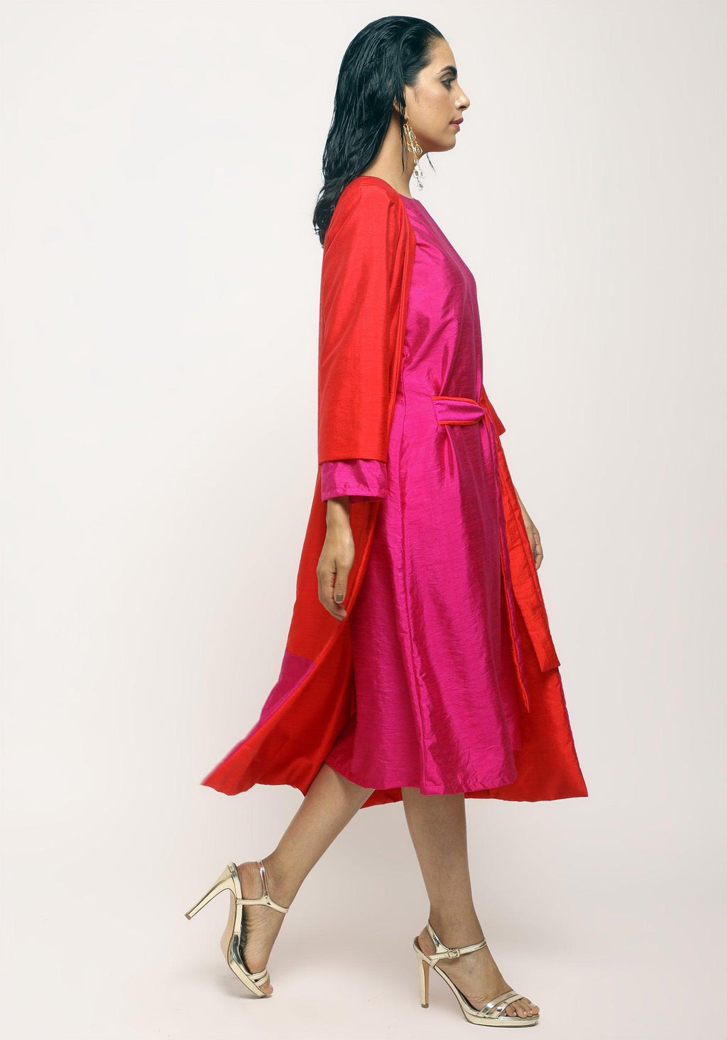 trueBrowns Orange Pink Jacket Dress Set | Grocsy