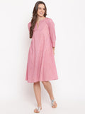 trueBrowns Pink Floral Dobby Cuff Dress | Grocsy