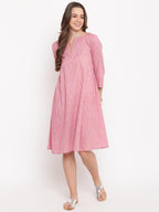 trueBrowns Pink Floral Dobby Cuff Dress | Grocsy