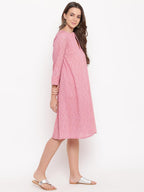 trueBrowns Pink Floral Dobby Cuff Dress | Grocsy
