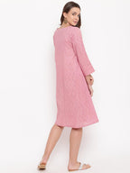 trueBrowns Pink Floral Dobby Cuff Dress | Grocsy