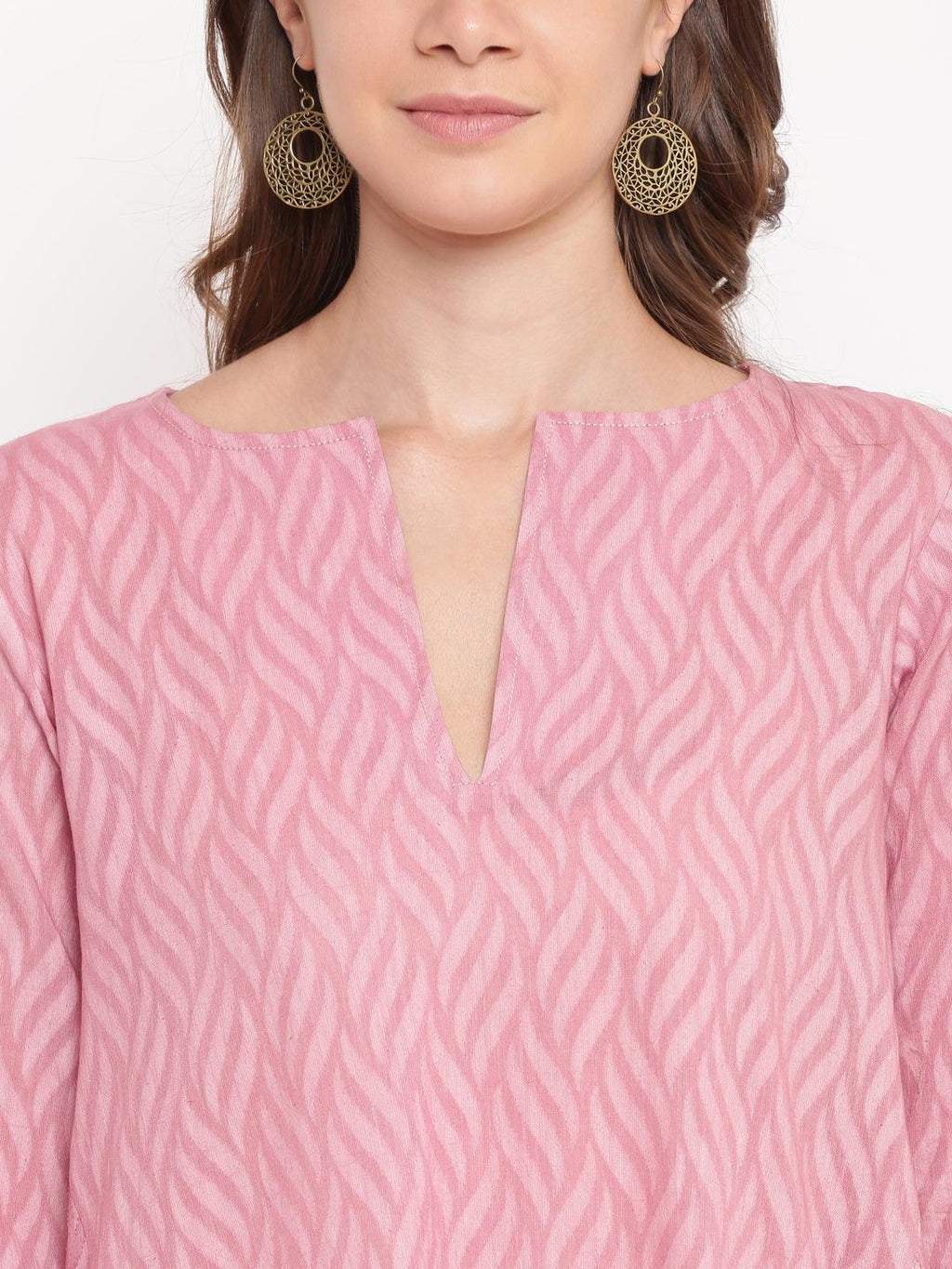 trueBrowns Pink Floral Dobby Cuff Dress | Grocsy
