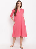trueBrowns Brick Pink Dobby Grid Flared Dress | Grocsy