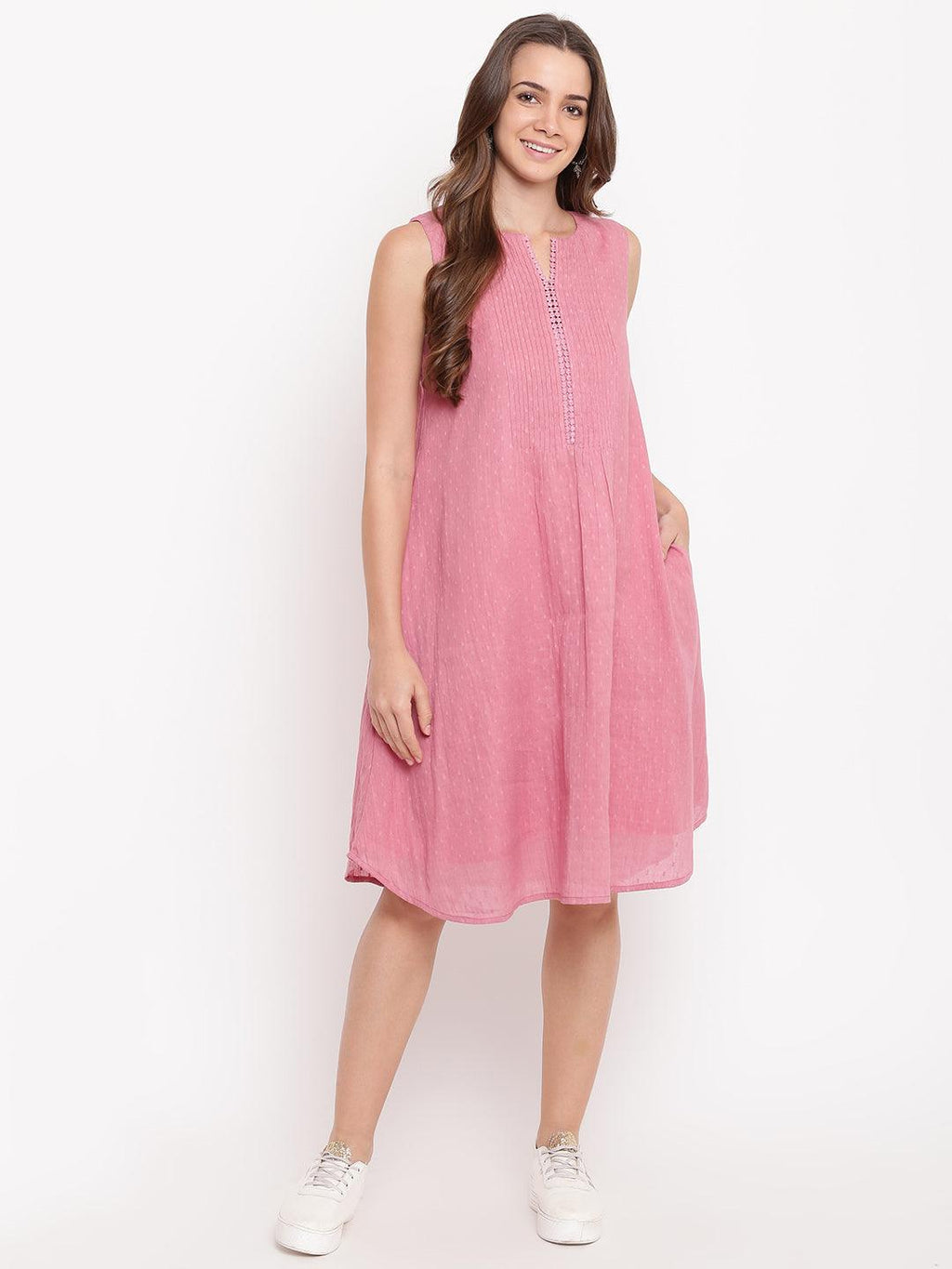 trueBrowns Pink Pin-Tucks Dress | Grocsy
