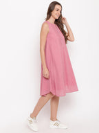 trueBrowns Pink Pin-Tucks Dress | Grocsy