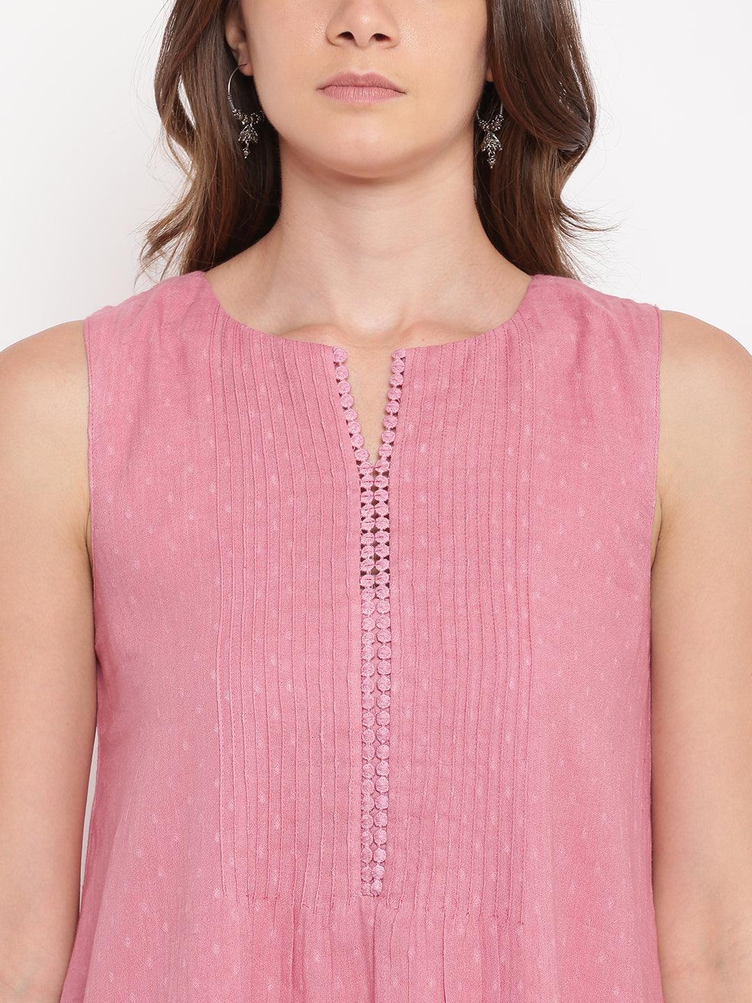 trueBrowns Pink Pin-Tucks Dress | Grocsy