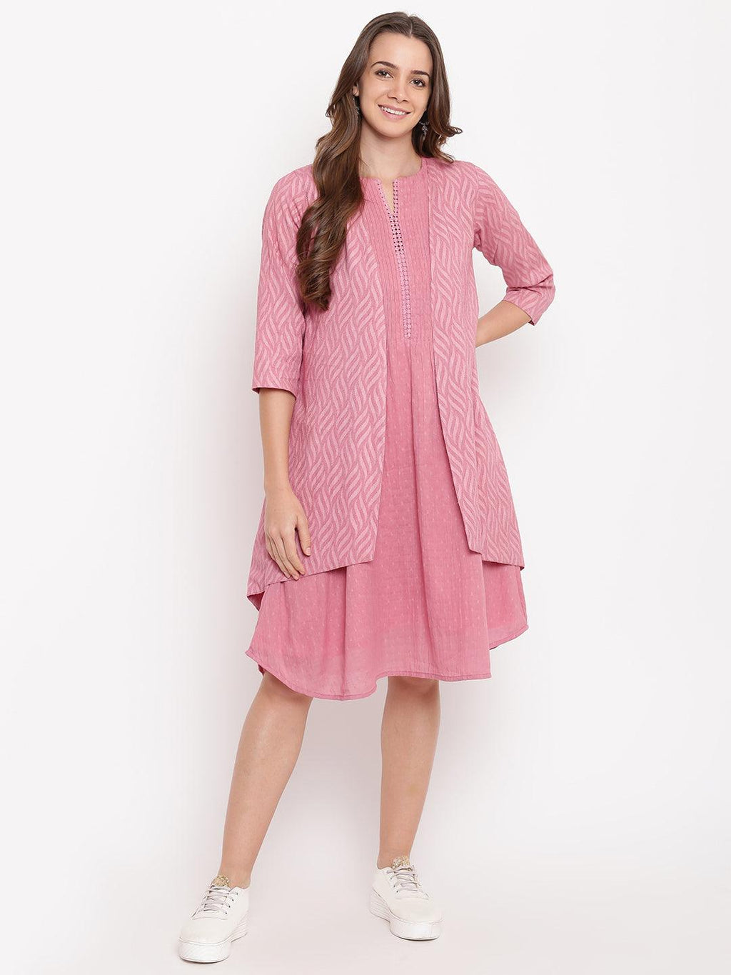 trueBrowns Pink Pin-Tucks Dress Reversible Jacket | Grocsy