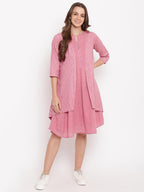 trueBrowns Pink Pin-Tucks Dress Reversible Jacket | Grocsy