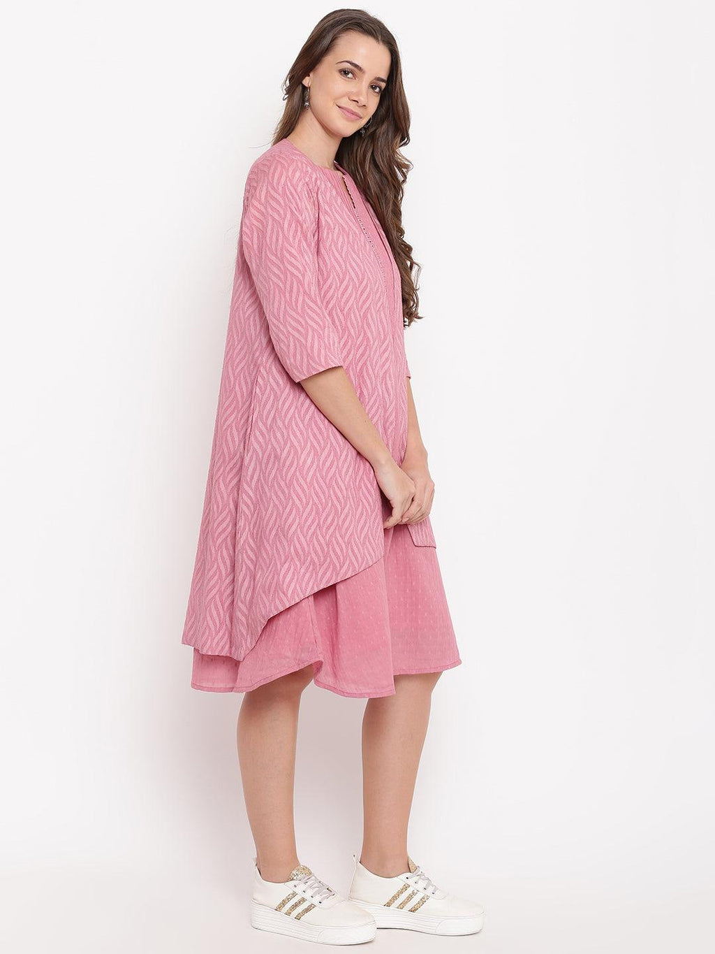 trueBrowns Pink Pin-Tucks Dress Reversible Jacket | Grocsy