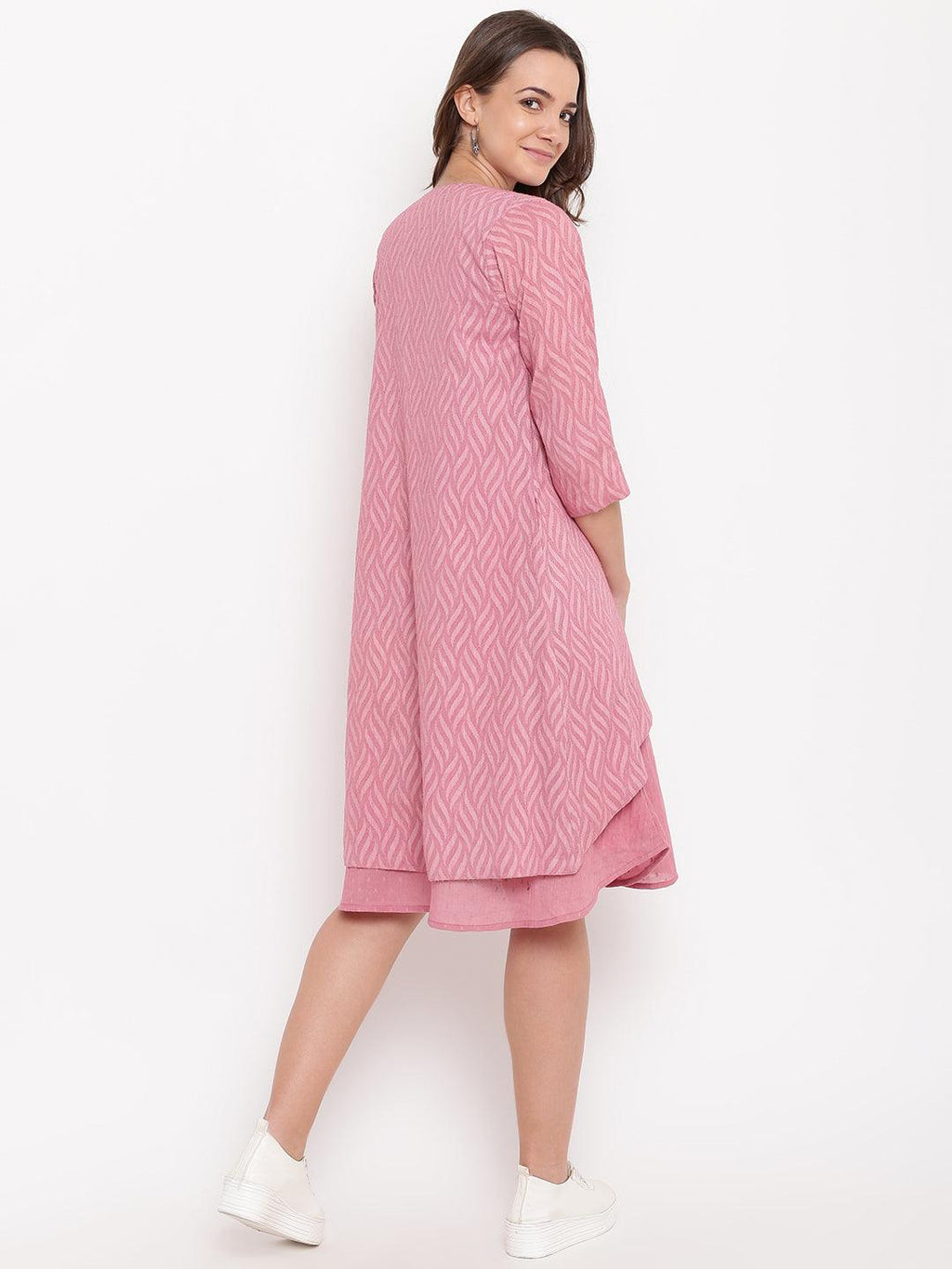 trueBrowns Pink Pin-Tucks Dress Reversible Jacket | Grocsy