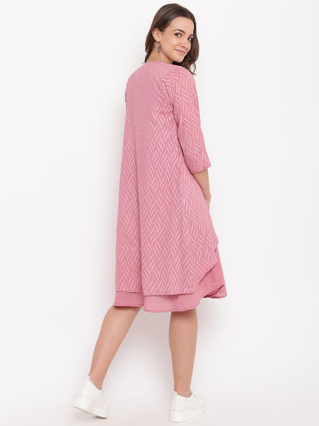trueBrowns Pink Pin-Tucks Dress Reversible Jacket | Grocsy