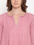 trueBrowns Pink Grid Dobby Kurta-Contrast Palazzo | Grocsy
