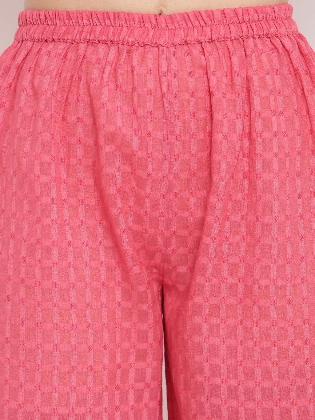 trueBrowns Pink Grid Dobby Kurta-Contrast Palazzo | Grocsy