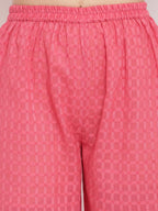 trueBrowns Pink Grid Dobby Kurta-Contrast Palazzo | Grocsy