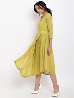 trueBrowns Cotton Overlap Flare Dress - Green | Grocsy