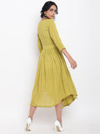 trueBrowns Cotton Overlap Flare Dress - Green | Grocsy