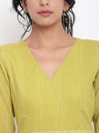 trueBrowns Cotton Overlap Flare Dress - Green | Grocsy